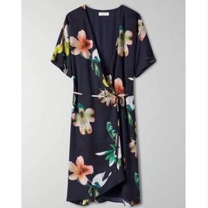 Aritzia Babaton Wallace Short Sleeve
Wrap Dress in Blue Floral  Sz Small